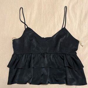 Black Silky Peplum Tank